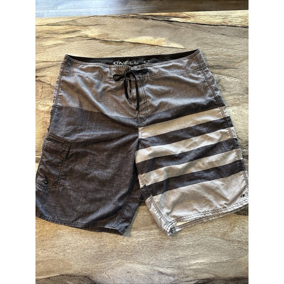 O'Neill Other - O'Neill Board Shorts Mens Medium Gray Stripe Surf Swim Trunks Quick Dry Pocket38